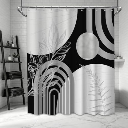 Grey and White Extra Long Shower Curtain, Tall 72X84 in, Mid Century