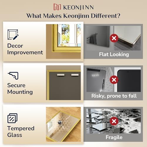 Keonjinn 20" x 30" Gold Bathroom Mirror for Over Sink, Aluminum Alloy Frame