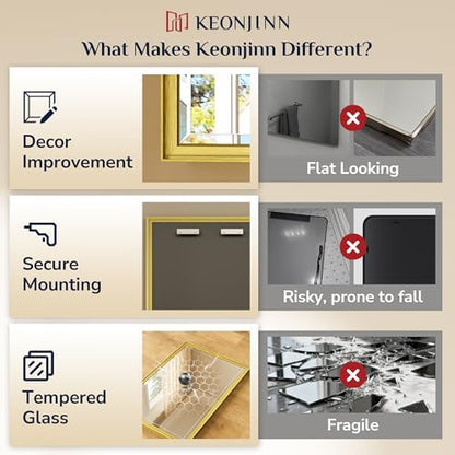 Keonjinn 20" x 30" Gold Bathroom Mirror for Over Sink, Aluminum Alloy Frame