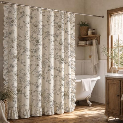 Farmhouse Floral Ruffle Shower Curtain for Bathroom