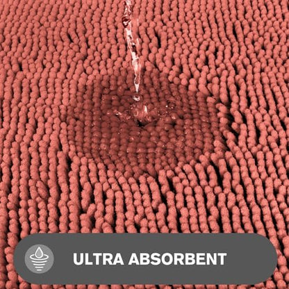 Coral Bathroom Rugs – Absorbent and Washable Bath Mat, Non-Slip, Thick Soft Chenille Bath Rugs for Bathroom, Kitchen, Shower, Sink - 20" x 32"