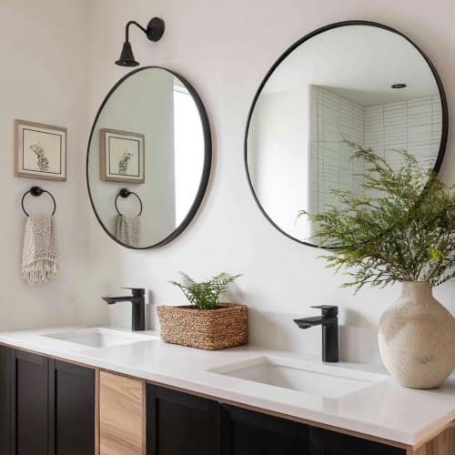 Sunniry Black Round Mirror 26 inch, 2 Pack Wall Mirror, Matte Metal Frame