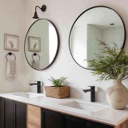 Sunniry Black Round Mirror 26 inch, 2 Pack Wall Mirror, Matte Metal Frame