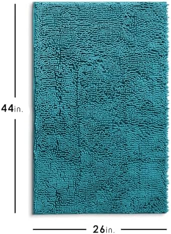 Hearth & Harbor Bathroom Rugs, Chenille Bath Mat - Machine Washable Bath Mats for Bathroom Non-Slip Backing Rubber, Quick Dry Bathroom Mat - Teal Bath Rug, 26x44