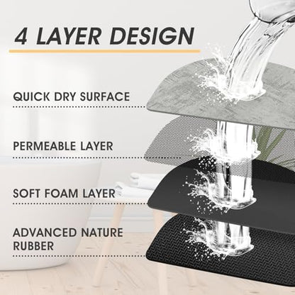 ACCUMTEK Non Slip Bath Mat, Thin Bathroom Rugs Fit Under Door, Quick Dry Bath Mats, Machine Washable Bath Rugs for Bathroom, Bathtub & Kitchen, Bathtub, Light Gray/Marble/32 x20