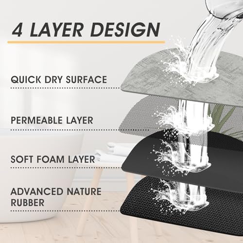 ACCUMTEK Non Slip Bath Mat, Thin Bathroom Rugs Fit Under Door, Quick Dry Bath Mats, Machine Washable Bath Rugs for Bathroom, Bathtub & Kitchen, Bathtub, Light Gray/Marble/24 x17