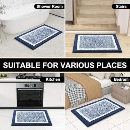 OLANLY Large Bathroom Rugs 40x32, Soft Absorbent Microfiber Bath Rugs, Navy
