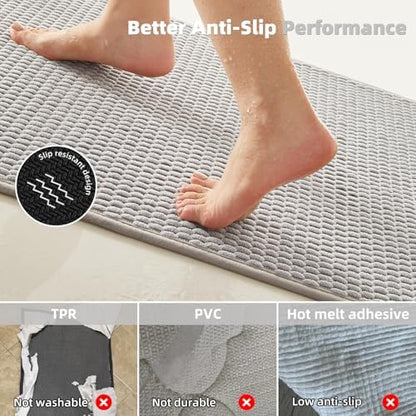 TYUU Bathroom Rugs Non Slip Washable, Super Absorbent Thin Bath Mat Small Quick Dry Low Pile Bathroom Rug, Light Grey 20"x30"