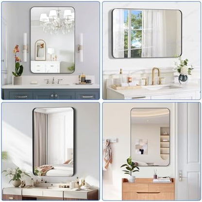 Black Bathroom Mirror for Over Sink, 24" x 36" Framed Rectargular Wall-Mounted Bathroom Mirrors for Vanity, Decorative, Farmhouse, Restroom, Horizontally or Vertically Hanging