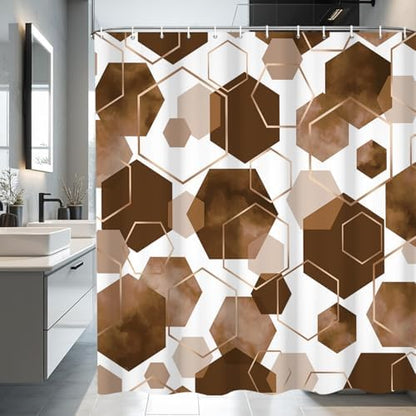 deFouliao Brown Modern Shower Curtain Geometric Grid Art Abstract Waterproof Bathroom Curtain for Bathtub Home Hotel Decor, Washable with Hooks, 72x72 Inch