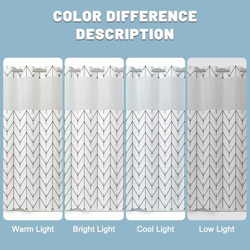 LXBNI Herringbone No Hook Shower Curtain with Liner, Black White 71 x 74