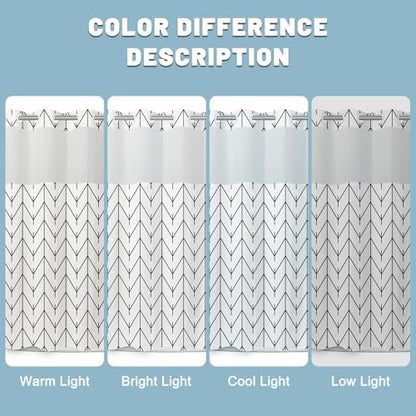 LXBNI Herringbone No Hook Shower Curtain with Liner, Black White 71 x 74