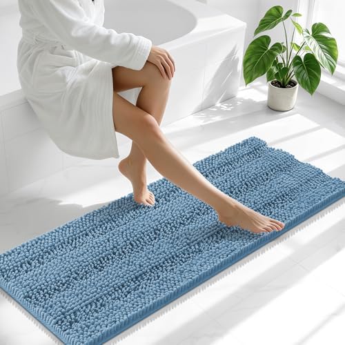 Smiry Thick Chenille Bathroom Runner Rugs 47x17, Soft Bath Mat, Airy Blue
