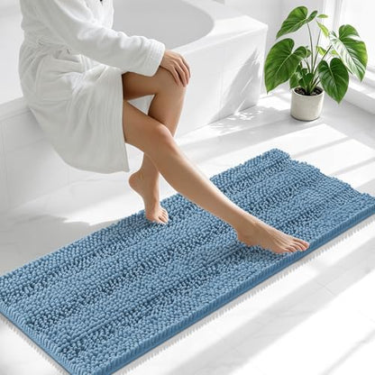 Smiry Thick Chenille Bathroom Runner Rugs 47x17, Soft Bath Mat, Airy Blue