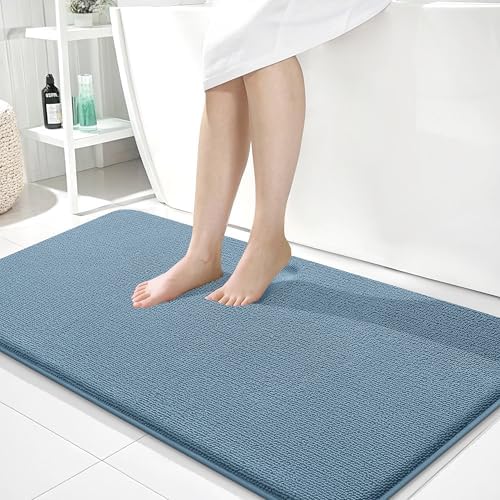 OLANLY Memory Foam Bathroom Runner Rug 40x24, Absorbent Long Mat, Airy Blue