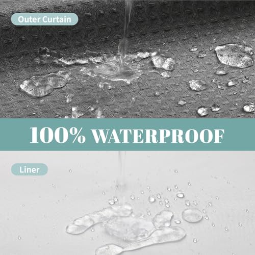 eachope No Hook Waffle Shower Curtain with Snap-in Liner, 60x86 Inch, Grey