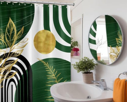 Olive Green and Gold Extra Long Shower Curtain, Tall 72X78 in