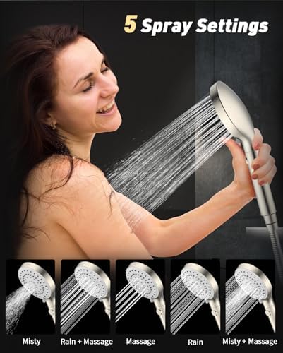 FASDUNT High Pressure Handheld Shower Head with Hose, Brushed Nickel