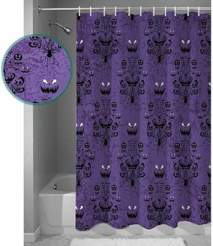 Shower Curtain Bathroom Set Spooky Halloween Haunted Ghost Cobweb Waterproof Shower Curtains with Grommets Hooks Black Purple Privacy Bath Curtain for Bathtub Decor 72x72in