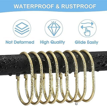24 Pcs Shower Curtain Rings, Goowin Shower Curtain Hooks, Oval Snap Shower Rings for Curtain, Metal Gold Shower Curtain Rings Rust Proof, Glide Smoothly Shower Hooks for Shower Curtain Rod (Gold)