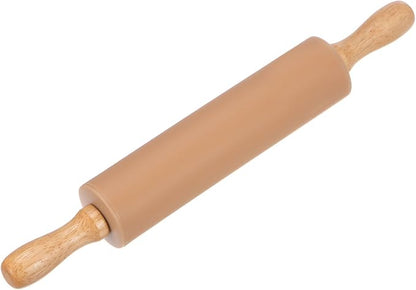 HARFINGTON Silicone Rolling Pins for Baking 12.2 Inch Non-Stick Silicone Surface Wooden Handle Rolling Pin Small Roller Playdough Rolling Pins for Fondant Kitchen Dough Pizza, Brown