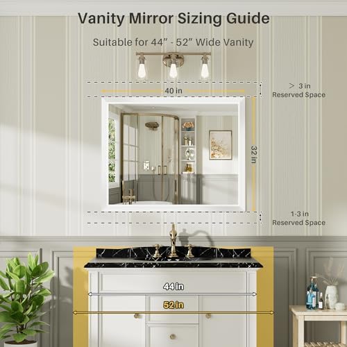 Briivue Bathroom Wall Mirror, White Metal Frame, 40x32 Inch