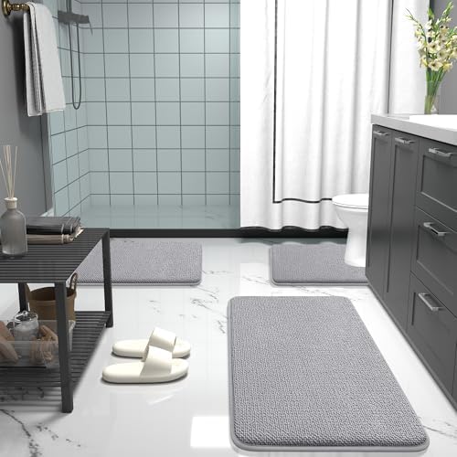 OLANLY Memory Foam Bathroom Toilet Rugs U-Shaped 24x20, Soft Bath Mat, Grey