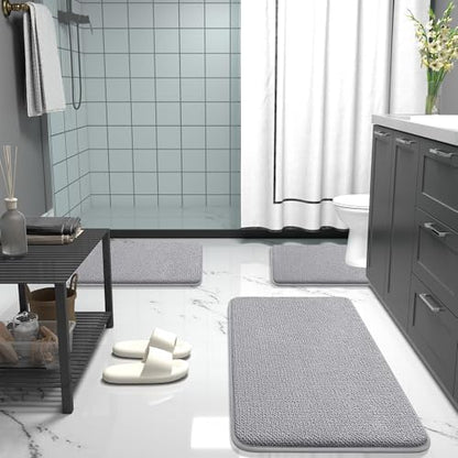 OLANLY Thick Memory Foam Bathroom Rugs 32x20, Soft Absorbent Bath Mat, Grey