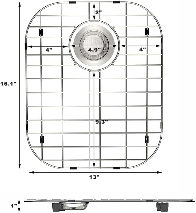 Kitchen Sink Bottom Grid Protector 16.1"L X 13"W, Universal Metal Sink Grate with Rear Drain, Stainless Steel Sink Rack for Bottom of Kitchen Double Bowl Sink, 2Pack