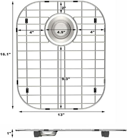 Kitchen Sink Bottom Grid Protector 16.1"L X 13"W, Universal Metal Sink Grate with Rear Drain, Stainless Steel Sink Rack for Bottom of Kitchen Double Bowl Sink, 2Pack