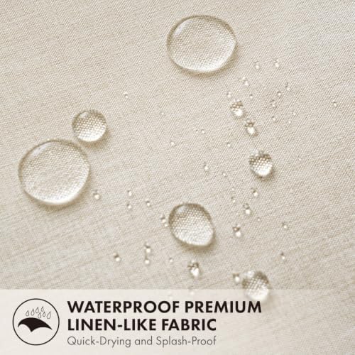ANRODUO Cream Beige Scalloped Linen Textured Shower Curtain, W72 x L90