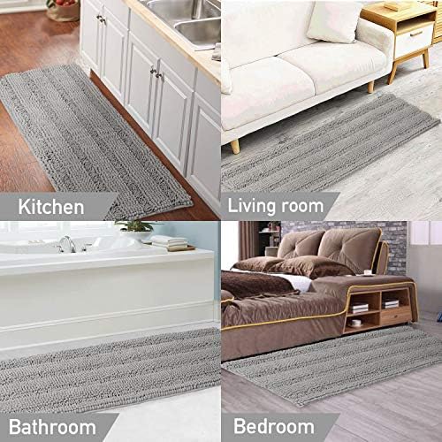 Turquoize Shaggy Chenille Bathroom Rugs Bath Room Runner Rug Extra Long Large Bath Rugs Non Slip Washable 47 x 17 Floor Mat, Super Water Absorbent & Soft Bath Rug for Bathroom, Dove Gray