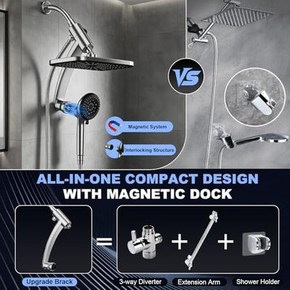 12 Inch High Pressure Rain Shower Head Combo,9 Settings Shower Handheld