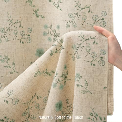 Sage Green Floral Farmhouse French Vintage Linen Shower Curtain 72Wx84H