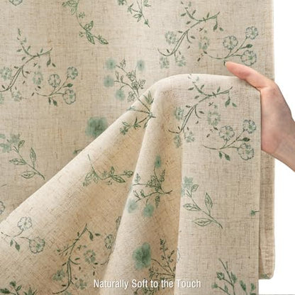 Sage Green Floral Farmhouse French Vintage Linen Shower Curtain 72Wx84H