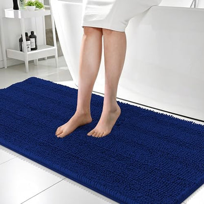 OLANLY Thick Bathroom Runner Rugs 59x24, Soft Chenille Long Bath Rugs, Navy