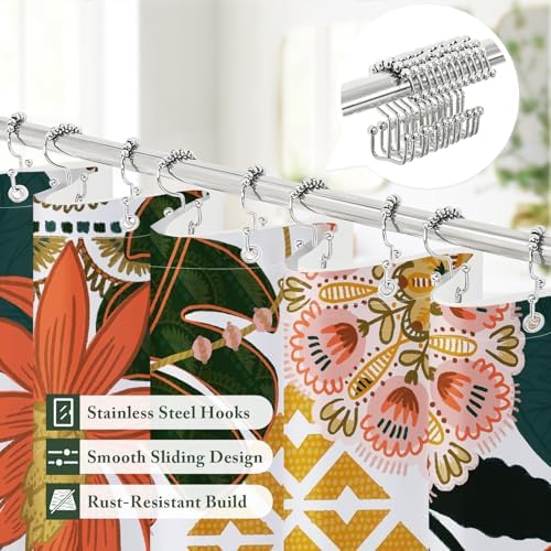 3 in 1 Pink Floral Shower Curtain Set with PEVA Liner & 12 Hooks, 36 x 72