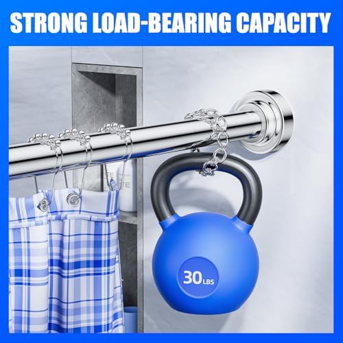 Ausemku Shower Curtain Rod - 32-43 Inch Rustproof Tension Rod, Non-Slip Spring Design, No Drilling Adjustable Curtain Rod for Bathroom, Kitchen, and Closet（Silver）