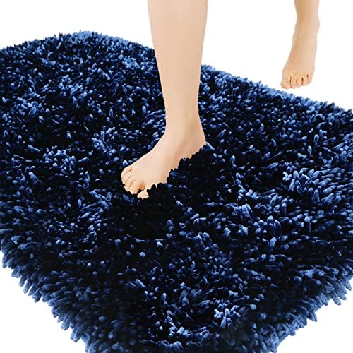Yimobra Large Bathroom Rug Non Slip 36x24 Inch, Extra Thick Soft Absorbent Chenille Bath Mat, Machine Washable Quick Dry Bath Rugs for Bathroom Floor, Tub and Shower, Home Decor Accessories, Navy Blue