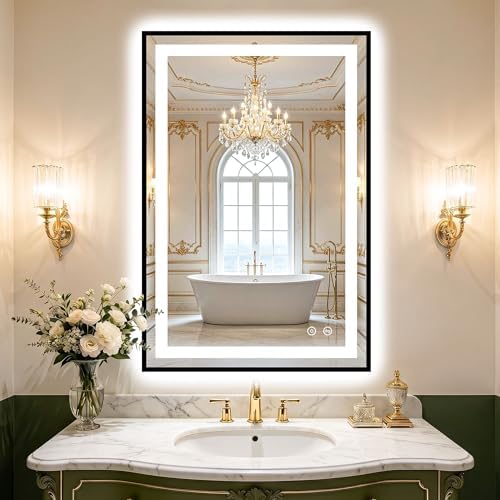 LED Bathroom Mirror with Light, 24x36 Vanity Mirror for Wall with Frame