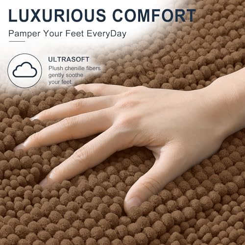 Smiry Thick Chenille Bathroom Runner Rugs 44x24, Absorbent Bath Mat, Mocha