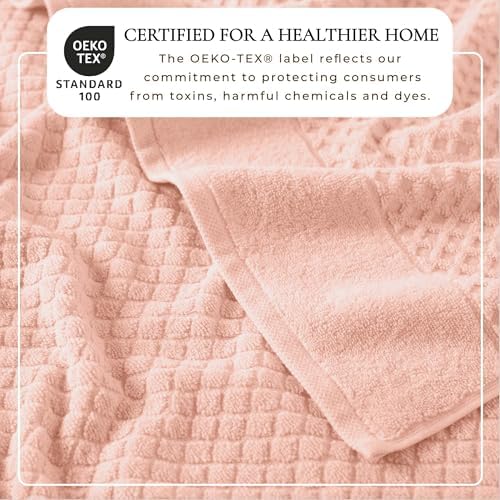 Great Bay Home Bath Towels - 100% Cotton 6 Piece Towel Set - Diamond Waffle Weave - Absorbent, Durable, Quick-Dry Towels for Bathroom (Pink)