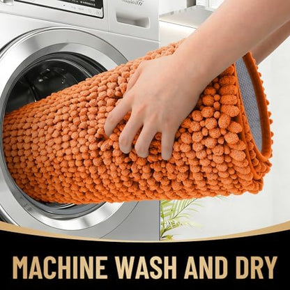 OLANLY Thick Chenille Small Bathroom Rugs 24x16, Absorbent Bath Mat, Clay
