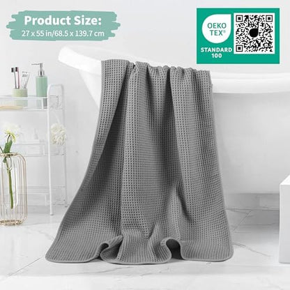 Microfiber Waffle Bath Towels, 4 Pieces, Soft, Absorbent, Fast Drying, Lint Free 430 GSM (Beige+Gray+Blue+White)