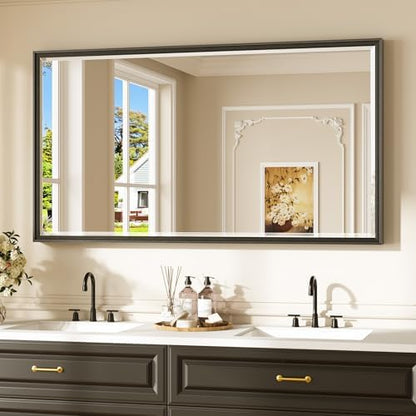 Keonjinn 55" x 30" Black Bathroom Vanity Mirror, Aluminum Alloy Frame