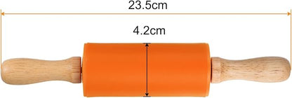HARFINGTON Silicone Rolling Pins for Baking 9 Inch Wooden Handle Non Stick Rolling Pin Small Roller Playdough Rolling Pins for Dough Pizza Pastry Fondant Kitchen, Orange