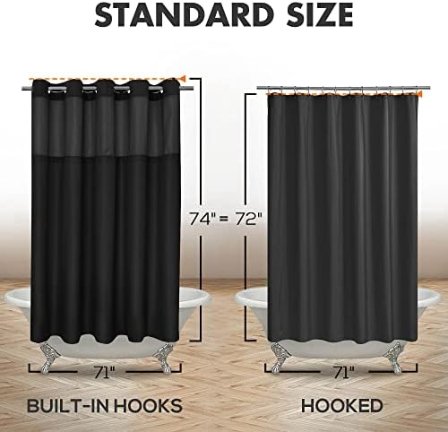 River Dream No Hook Shower Curtain with Snap-in Liner Set, Black, 71x74
