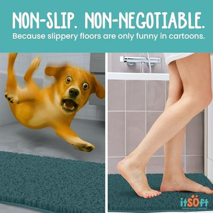 Chenille Bath Mats 25"x18", Plush Absorbent Bath Mats Quick Dry, Soft & Machine Washable, Non Slip Carpet for Bathroom, Thick Bathroom Rugs, Shower Restroom Rug Mat, Alfombras De Bano, Bathrugs