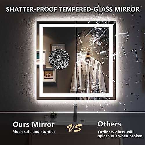 36x36 LED Bathroom Mirror with Lights, Lighted Vanity Mirror
