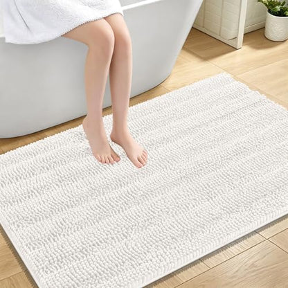 OLANLY Thick Large Bathroom Rugs 47x32, Soft Chenille Bath Rugs, Ivory
